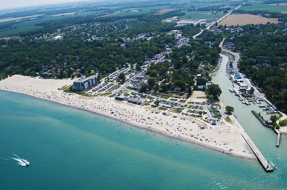 Aerial view of azure waters on Grand Bend's Main Beach