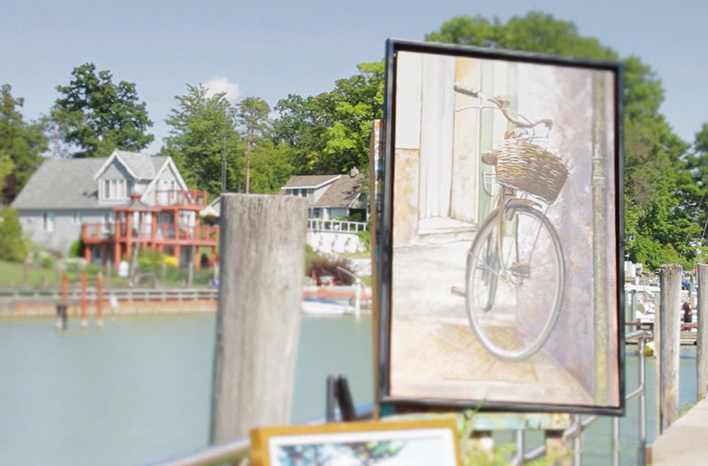 Painting of a bicycle on the Grand Bend Marina